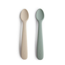 Load image into Gallery viewer, Mushie Silicone Feeding Spoons 2-Pack - Cambridge Blue/Shifting Sand
