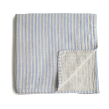 Load image into Gallery viewer, Mushie Organic Muslin Swaddle - Blue Stripe