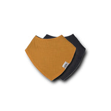Load image into Gallery viewer, Left & Right Organic Muslin Reversible Bandana Bib - Daffodil / Navy