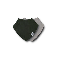 Load image into Gallery viewer, Left & Right Organic Muslin Reversible Bandana Bib - Forest Green / Grey