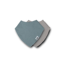 Load image into Gallery viewer, Left & Right Organic Muslin Reversible Bandana Bib - Ocean Teal / Grey