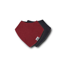 Load image into Gallery viewer, Left & Right Organic Muslin Reversible Bandana Bib - Raspberry / Navy