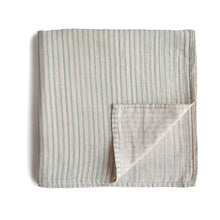 Load image into Gallery viewer, Mushie Organic Muslin Swaddle -  Sage Stripe
