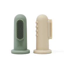 Load image into Gallery viewer, Mushie Finger Toothbrush 2-pack - Shifting Sand/Cambridge Blue