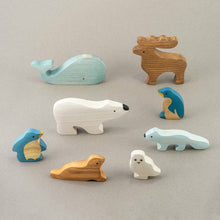 Load image into Gallery viewer, Mikheev Wooden Polar Animals Set of 8 on grey background