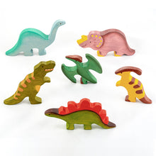 Load image into Gallery viewer, Mikheev Wooden Dinosaurs Set of 6