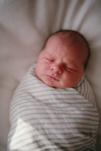 Load image into Gallery viewer, Mushie Organic Muslin Swaddle - Blue Stripe