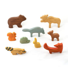Load image into Gallery viewer, Mikheev Wooden Forest Animals Set of 9 with white background
