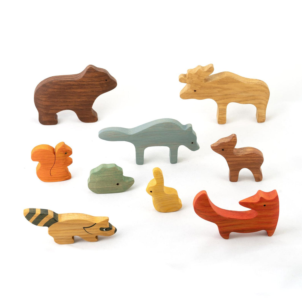 Mikheev Wooden Forest Animals Set of 9 with white background