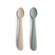 Load image into Gallery viewer, Mushie Silicone Feeding Spoons 2-Pack - Cambridge Blue/Shifting Sand
