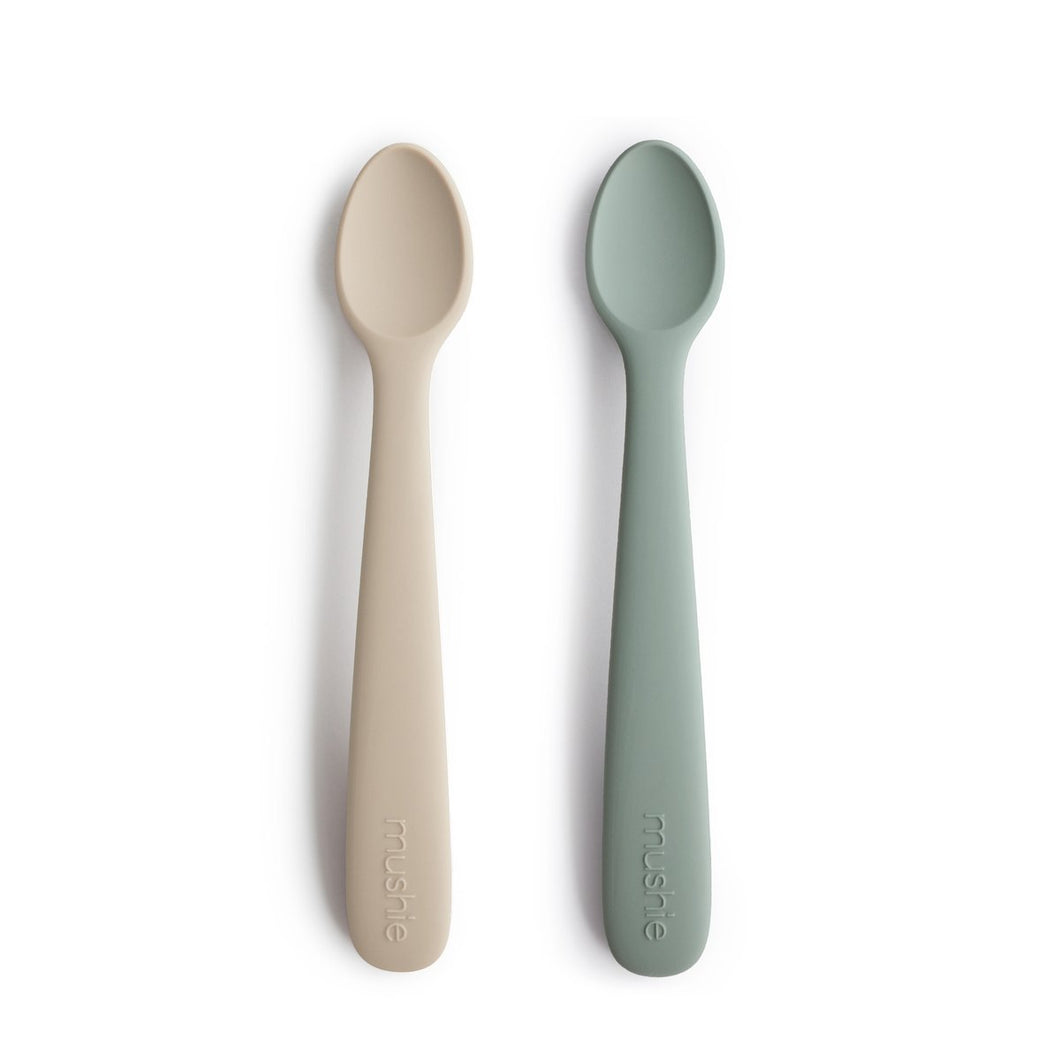 Mushie Silicone Feeding Spoons 2-Pack - Cambridge Blue/Shifting Sand