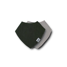 Load image into Gallery viewer, Left &amp; Right Organic Muslin Reversible Bandana Bib - Forest Green / Grey
