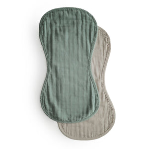 Mushie Muslin Burp Cloth Organic Cotton 2-Pack - Roman Green/Fog