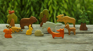 Mikheev Wooden Forest Animals Set of 9 on log 02