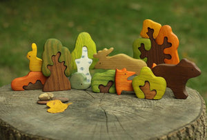 Mikheev Wooden Forest Animals Set of 9 on stump